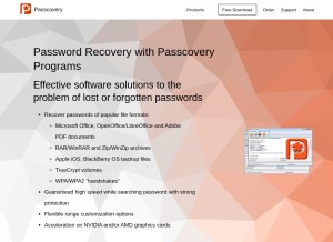How passcovery.com looks like on a tablet such as an iPad.