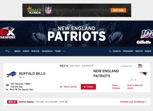 How patriots.com looks like on a tablet such as an iPad.