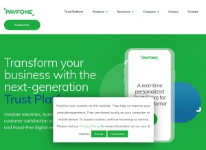 How payfone.com looks like on a tablet such as an iPad.