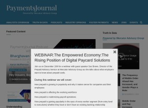 How paymentsjournal.com looks like on a tablet such as an iPad.