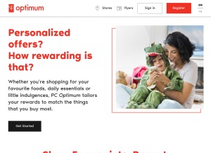 How pcoptimum.ca looks like on a tablet such as an iPad.