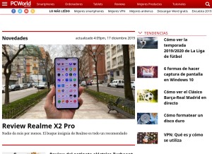 How pcworld.es looks like on a tablet such as an iPad.