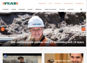 How peab.se looks like on a tablet such as an iPad.
