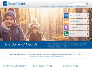 How peacehealth.org looks like on a tablet such as an iPad.