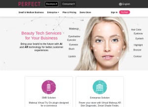 How perfectcorp.com looks like on a tablet such as an iPad.