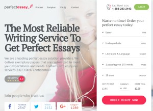 How perfectessay.com looks like on a tablet such as an iPad.