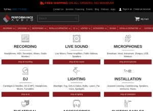 How performanceaudio.com looks like on a tablet such as an iPad.