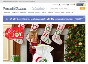 How personalcreations.com looks like on a tablet such as an iPad.