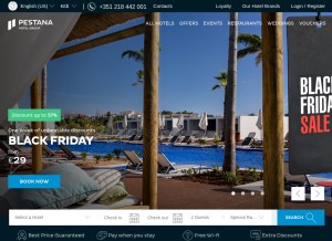 How pestana.com looks like on a tablet such as an iPad.
