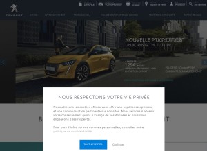 How peugeot.fr looks like on a tablet such as an iPad.
