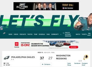 How philadelphiaeagles.com looks like on a tablet such as an iPad.