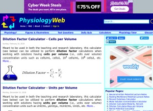 How physiologyweb.com looks like on a tablet such as an iPad.