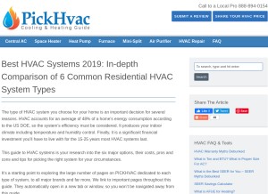 How pickhvac.com looks like on a tablet such as an iPad.