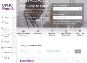 How pinnaclehealth.org looks like on a tablet such as an iPad.