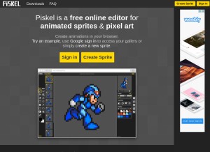 How piskelapp.com looks like on a tablet such as an iPad.