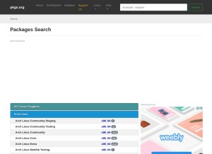How pkgs.org looks like on a tablet such as an iPad.