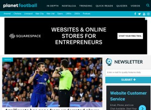 How planetfootball.com looks like on a tablet such as an iPad.