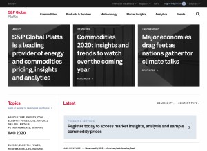 How platts.com looks like on a tablet such as an iPad.