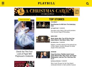 How playbill.com looks like on a tablet such as an iPad.