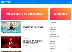How pocketlyrics.com looks like on a tablet such as an iPad.