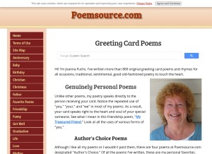 How poemsource.com looks like on a tablet such as an iPad.