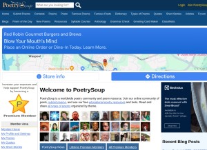 How poetrysoup.com looks like on a tablet such as an iPad.