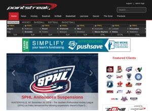 How pointstreak.com looks like on a tablet such as an iPad.