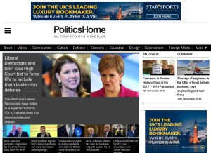 How politicshome.com looks like on a tablet such as an iPad.