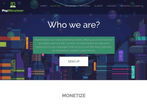 How popmonetizer.com looks like on a tablet such as an iPad.