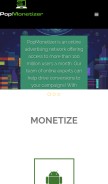 How popmonetizer.net looks like on a mobile device such as an iPhone.