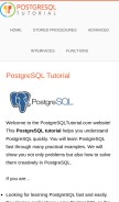 How postgresqltutorial.com looks like on a mobile device such as an iPhone.