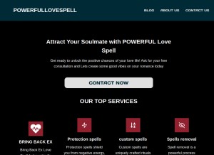 How powerfullovespell.love looks like on a tablet such as an iPad.