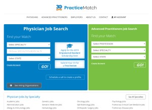 How practicematch.com looks like on a tablet such as an iPad.