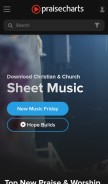 How praisecharts.com looks like on a mobile device such as an iPhone.