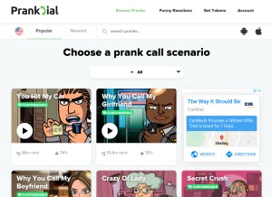 How prankdial.com looks like on a tablet such as an iPad.