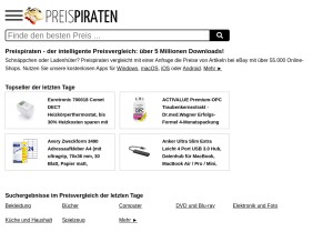 How preispiraten.de looks like on a tablet such as an iPad.