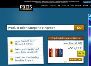 How preissuchmaschine.de looks like on a tablet such as an iPad.