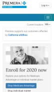How premera.com looks like on a mobile device such as an iPhone.
