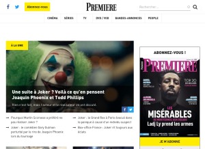 How premiere.fr looks like on a tablet such as an iPad.