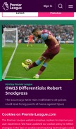 How premierleague.com looks like on a mobile device such as an iPhone.