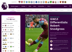 How premierleague.com looks like on a tablet such as an iPad.