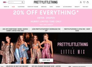 How prettylittlething.com looks like on a tablet such as an iPad.