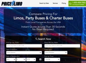 How price4limo.com looks like on a tablet such as an iPad.
