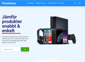 How priceadvisor.se looks like on a tablet such as an iPad.