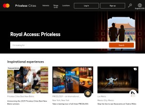 How priceless.com looks like on a tablet such as an iPad.