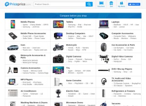 How priceprice.com looks like on a tablet such as an iPad.