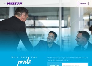 How pridestaff.com looks like on a tablet such as an iPad.