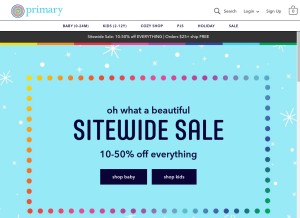 How primary.com looks like on a tablet such as an iPad.