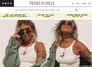 How princesspolly.com looks like on a tablet such as an iPad.