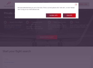 How privatefly.com looks like on a tablet such as an iPad.